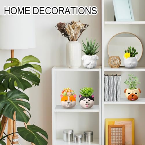 Hushee 12 Sets Ceramic Succulent Planters Paintable Succulent Plant Pots Small DIY Figurines Unpainted Pots with Drainage Hole Color Paints Paintbrushes Palettes - color: Dog
