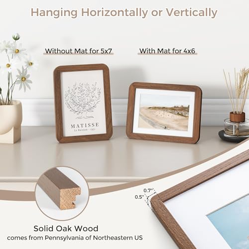 5x7 Solid Oak Wood Photo Frame | 5x7 Picture Frame With Mat For 4x6 | Plexiglas And Hanging Hardware Included | Walnut Wood (1 Pack) - color: Walnut, size: 5''x7''-1P