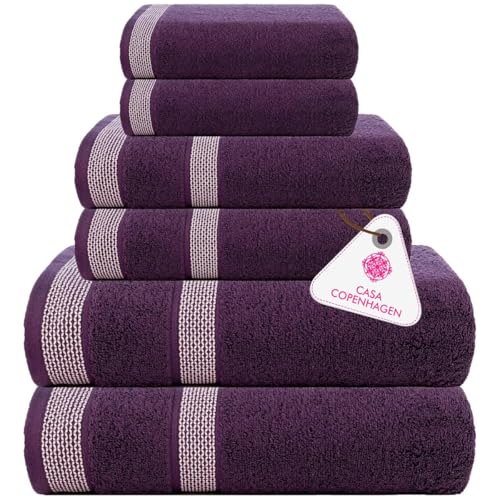 CASA COPENHAGEN Solitaire 6Pcs 100% Egyptian Cotton Large Designer Towels Gift Set- Dark Purple, 600GSM, 2Bath 2Hand 2Washcloths, Bath Towels for Bathroom Set for Women & Men - color: Solitaire 6pcs Towel Set Dark Purple, size: 6 Pieces