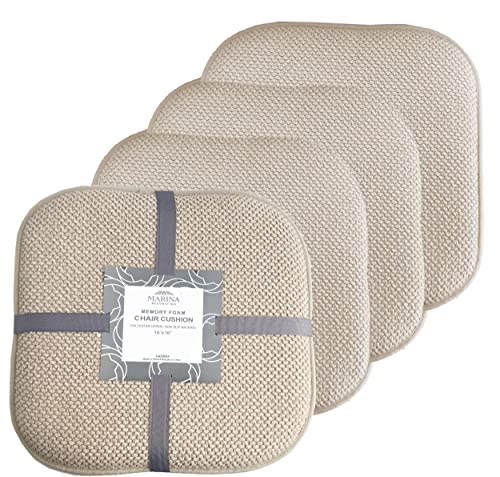 Marina Decoration Premium Comfortable Cushion Memory Foam Chair Pads Honeycomb Pattern Nonslip Rubber Back Seat Topper Rounded Square 16 x 16 Seats Cover for Kitchen Chairs, 4 Pack Beige Linen - color: Linen, size: 4 Pieces Pack
