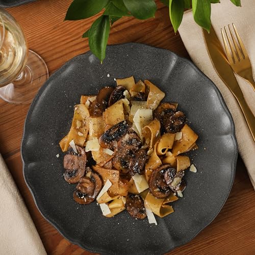 Gibson Elite Vista Rossio - Made In Portugal - 12 Piece Dinnerware Set for 4, Black Ceramic Plates and Bowls Sets, Stoneware Dishware Set with Scalloped Edge, Dinner Plates Salad Plates & Cereal Bowls - color: Black (Vista Rossio Dinnerware)