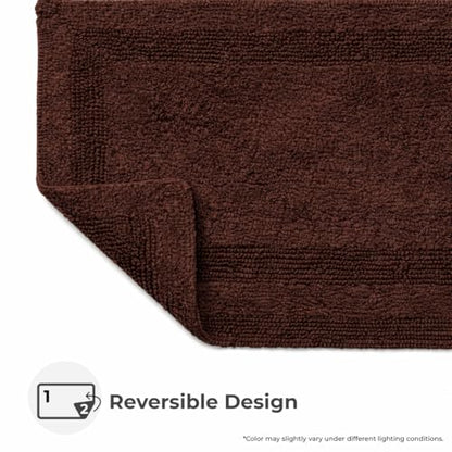 Akiko 100% Cotton Bath Mat, Soft Plush Reversible Bathroom Rug 20x32 Brown | Bath Mats for Bathroom Absorbent Quick Dry Anti-Skid Machine Washable Bath Mats for Bathroom Shower Bathtub - color: Chocolate