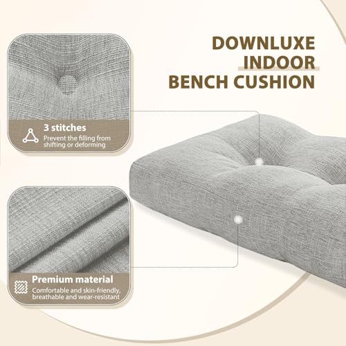 downluxe Indoor Bench Cushion for Indoor Furniture, Non-Slip Tufted Overstuffed Textured Foam Bench Seat Cushion, 36" X 14" X 4", Light Grey, 1 Pack