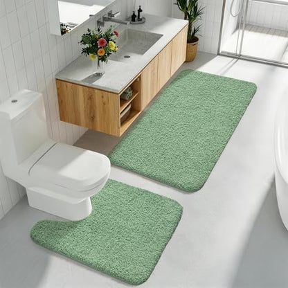 Sage Green Bathroom Rug Set 2 Piece Bath Mat 21x34 U Shape Toilet Rug 21x21 | Absorbent,Washable,Non Slip Bathroom Rugs Sets,Contour Mat for Toilet - color: Sage Green
