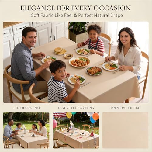 PVC Tablecloth Waterproof Rectangle Table Cloth, Oil Proof & 185°F Heat Resistant Wipeable Cover, Heavy Duty Non for Kitchen Dining Camping Festivities (70"x55") (Champagne Color) - color: Champagne Color