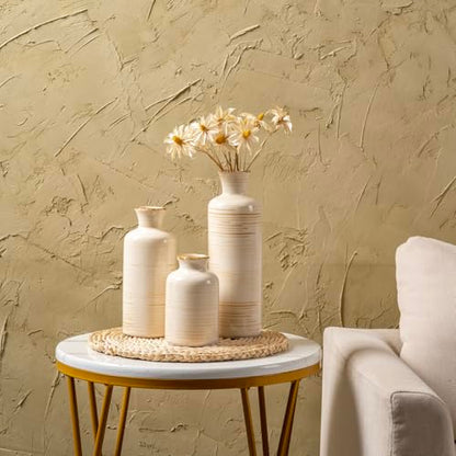 Ceramic Vases Set of 3, Minimalist Decorative Flower Vases for Farmhouse Home Decor, Table Shelf Mantel, Living Room, Entryway, Kitchen Centerpiece – Minimalist Neutral