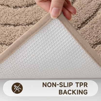 Pauwer Bathroom Rugs Sets 5 Piece, Absorbent Non Slip Bath Mat Set, Beige | Machine Washable, Microfiber Plush, Quick Dry Runner, U Shaped Contour Toilet Rugs, Shower Mats and Toilet Lid Cover - color: Beige