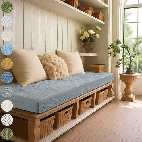 Bay Window Cushion, Bench Cushions Chenille Fabric for Indoor Furniture, Mudroom, Reading Nook, Kitchen Dining Room, Piano Bench, Breakfast Nook, 75D High-Resilience Foam, Non Slip Bottom - color: [Herringbone Weave] Dusty Blue