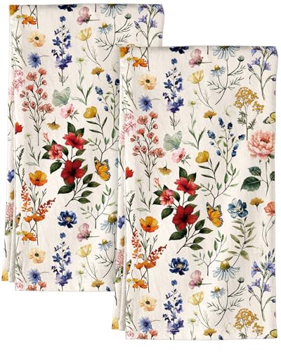 150GSM Flour Sack Kitchen Towels Set of 2, Vintage Flower | 18"x26", Lightweight, Lint-Free, Pure Cotton, Decorative, with Hanging Loop, Absorbent, Softer after Wash, Giftable Package - color: Vintage Flower