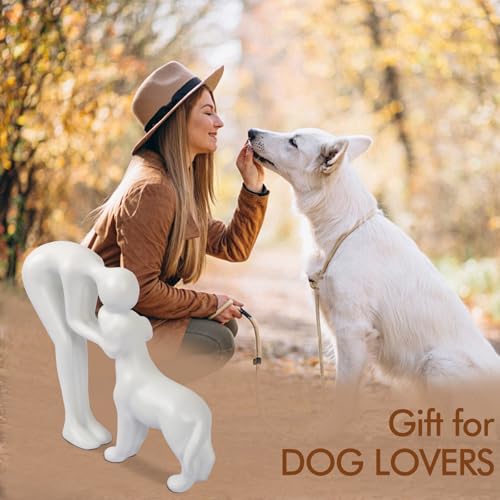 Abstract Person and Dog Sculpture Head-to-Head Figurine White | abstract sculpture celebrating the bond between person and pet. Intimate head-to-head Touching memory keepsake for dog lovers - color: White