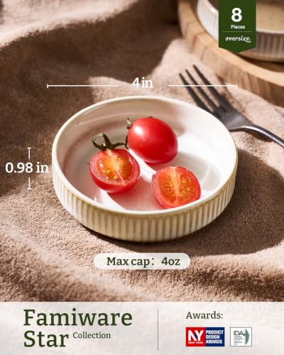 famiware Soy Sauce Dish, 4oz Dipping Bowls Set of 8, Cappuccino White | Ceramic Individual Dip Sauce Cups/Dishes/Plates, Small Serving Bowls for Side Dishes, Condiments, Sushi, Reactive Glaze - color: Cappuccino White, size: 8pcs
