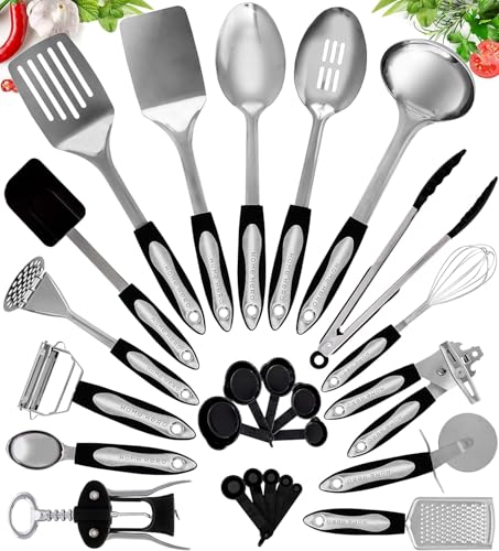 Home Hero Stainless Steel Kitchen Utensils Set - Heat-Resistant Silicone & Nonstick Tools - Durable Stainless Steel Kitchen Gadgets - Complete Kit Measuring Cups & Spoons - 41-Piece Set | Heat-Resistant Stainless Steel Kitchen Utensil Set - Measuring Cups