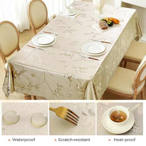 Rectangle Vinyl Tablecloth Heavy Duty Waterproof Oil Proof Wipeable Table Cloth Durable Wrinkle Free PVC Table Cover for Dining Party Indoor Outdoor (Gold Butterfly Blossom,54" X 78") - color: Gold Butterfly Blossom