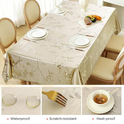 Rectangle Vinyl Tablecloth Heavy Duty Waterproof Oil Proof Wipeable Table Cloth Durable Wrinkle Free PVC Table Cover for Dining Party Indoor Outdoor (Gold Butterfly Blossom,54" X 78") - color: Gold Butterfly Blossom