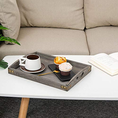 Country Farmhouse Rustic Wood Nesting Dinning Breakfast Serving Trays with Wood Handles, Set of 3,Can Put Food, Fruit, Plates｜Ottoman Decorative Coffee Table Tray (Rock Grey) - color: Rock Grey