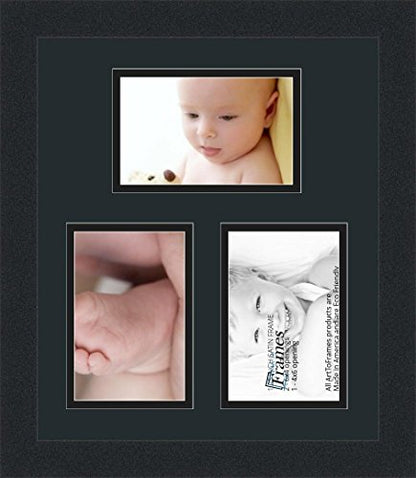 ArtToFrames Collage Photo Frame Double Mat with 3-4x6 Openings and Satin Black Frame - color: Dutch Blue, size: 3 - 4x6