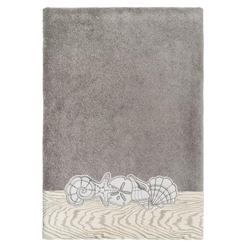 Seaside 4-Piece Luxury Towel Set, Sparkling Seashell Applique, Plush Turkish Cotton, Durable & Quick Dry, Nautical Bath Ensemble, 2 Bath 2 Hand Towels, Charcoal - color: Charcoal, size: 2 Pcs Bath 2 Pcs Hand Towel