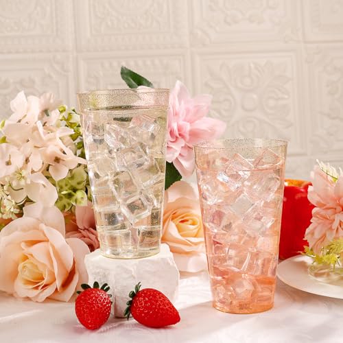 I00000 16 oz Gold Plastic Cups, 100 Pack Gold Glitter Plastic Cups Tumblers Disposable Party Cups Wedding Cups, Heavy-duty Plastic Disposable Cups Ideal for Wedding & Party - color: Glitter-16oz-100