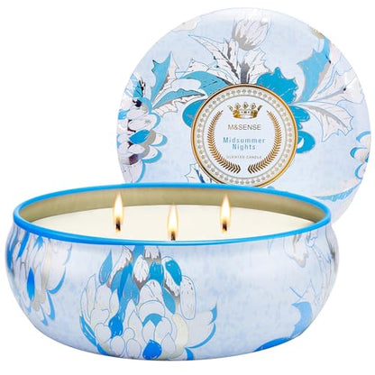 M&SENSE 3 Wick Midsummer Nights Soy Scented Candles for Home, 12oz, | Triple Wick, 40 Hour Long Burn, Non-Toxic,100% Natural SoyWax, Stress Relaxing Aromatherapy Candle Gift for Women Men - color: Midsummer Nights