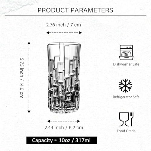 Highball Glasses Set of 6, Water Glasses, Collins Tall Beverage Cups Glassware for Drinks, Water, Beer, Soda, Cocktail 10 OZ - style: Style F