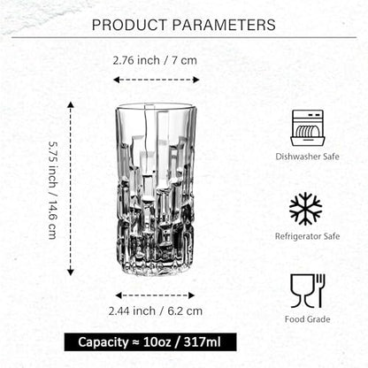 Highball Glasses Set of 6, Water Glasses, Collins Tall Beverage Cups Glassware for Drinks, Water, Beer, Soda, Cocktail 10 OZ - style: Style F