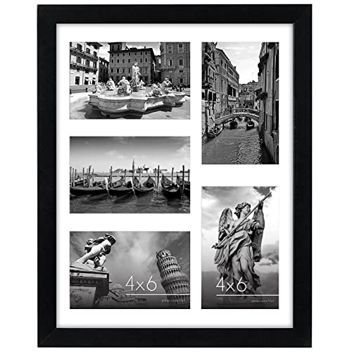 Americanflat 4x6 Collage Picture Frame with Shatter-Resistant Glass - Fits Five 4x6 Photos or Use as One 11x14 Picture Frame - Signature Collection - Collage Frames for Wall Display - Black | Overall frame size 11x14, Shatter-resistant glass, hangs vertic