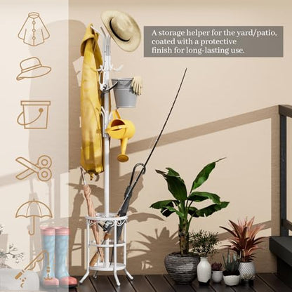 Coat Rack Freestanding with Umbrella Holder – Metal Hanger Stand, Hall Tree with 12 Hooks, Entryway Organizer for Hats, Bags, and Clothes (White) - color: White