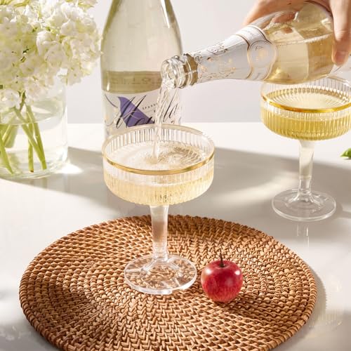 Goodluck 4-Tier Champagne Tower Glass - 20PCS 7oz Champagne Flutes Gold Rim | Plastic Coupe Glasses with Vertical Stripes for Weddings, Celebrations, Parties & Birthdays - color: Clear Gold Rim