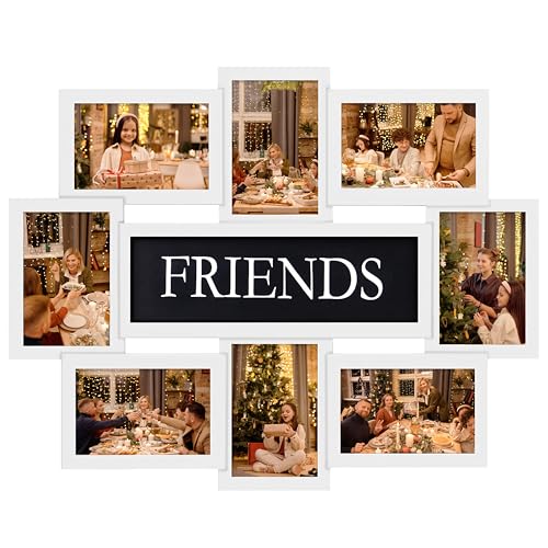 J.M.Deco 8 Opening Friends Reunion Photo Frames, Picture Frames Collage for Wall Decor, Reunion Friends Memory Photo Frame Selfie Gallery Collage, Wall Hanging for 4x6 Picture Frames White - color: White/ Friends