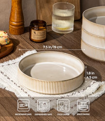 GBhome 7.5 Inch Pasta Bowls Set of 4, Ceramic Salad Bowls, Cappuccino | Double Reactive Glaze Bowls for Pasta, Noodles & Fruit, Scratch Resistant, Microwave & Dishwasher Safe - color: Cappuccino, size: Set of 4