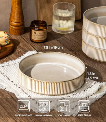 GBhome 7.5 Inch Pasta Bowls Set of 6, Ceramic Salad Bowls, Cappuccino | Double Reactive Glaze Bowls for Pasta, Noodles & Fruit, Scratch Resistant, Microwave & Dishwasher Safe - color: Cappuccino, size: Set of 6