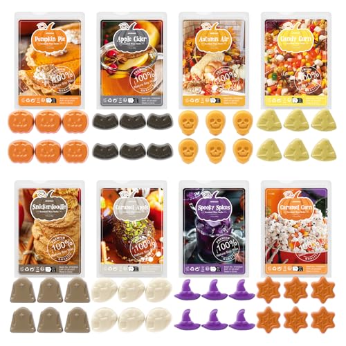 ARVIDSSON Halloween Scented Wax Melts, Fall Soy Wax Cubes for Wax Warmer, Strong Scent Fragrance Wax Tarts, Autumn Wax Melts Gift Set, Pumpkin Pie, Spiced Cider, Candy Corn, Snickerdoodle, Autumn Air