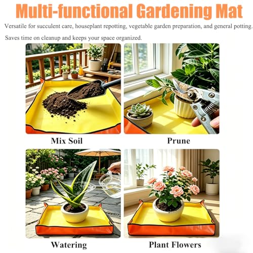 Thickened Waterproof Reusable Planting Mat, 26"X26" Orange Repotting Pad for Mess-Free Soil Changing, Indoor Outdoor Gardening Tray, Succulent Transplanting Tool for Plant Lovers