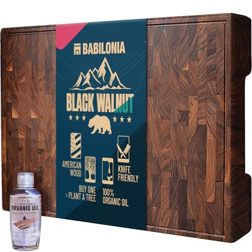 XXL American Black Walnut Wood Cutting Board, End Grain Butcher Block | Black Walnut Grown in USA - 25" x 15" (ExtraThick 1.7") Heavy Duty Hardwood Non Toxic Wooden Chopping Boards (Oil Included) - color: Black Walnut, size: 24"L x 15"W
