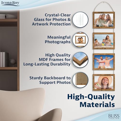 5x7 Hanging Picture Frames Collage with 8 Openings - Rustic Brown, 2 PK | Icona Bay casual style engineered wood frames, designed for wall hanging, space-saving photo display, Bliss collection - color: Rustic Brown, size: 5x7
