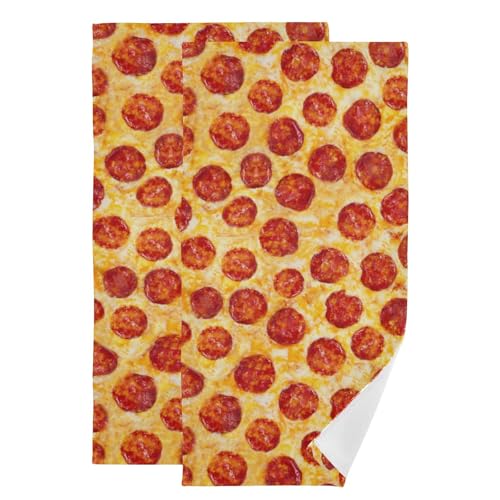 2 Pack Pepperoni Pizzas Hand Towels for Kitchen,Soft Absorbent Decorative Funny Red Realistic Food Print Dish Kitchen Towels,Quick Dry Cheese Pizza Fingertip Dishcloth Tea Towels 14"x28" - color: Red
