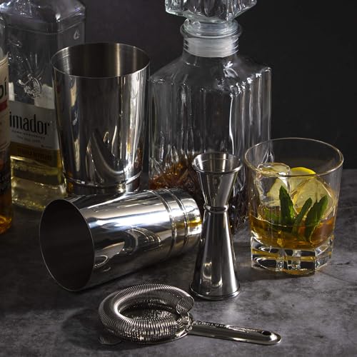 Premium 4-Piece Boston Cocktail Shaker Set w/Hawthorne Strainer & Japanese Jigger, Stainless Steel 304- Weighted Cocktail Set - Boston Shaker Set - Bartender Shaker - Shaker for Cocktails
