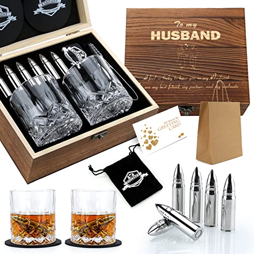 Whiskey Gifts for Men Husband, Anniversary Birthday Bourbon Gifts for Him | Fathers Day Wedding Gifts Ideas from Wife, Stainless Steel Whiskey Stones and Whiskey Glasses Set, Holiday, Groomsmen Gifts - style: Straight Glasses+Stainless Steel Stones for Hu
