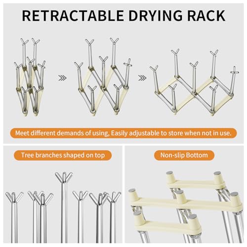 Marbrasse Retractable Cup Drying Rack, Drinking Glass and Sports Bottle Drainer Stand, Plastic Bag Dryer with Non-Slip Bottom for Kitchen Countertop, 2p - White - color: 2p-white