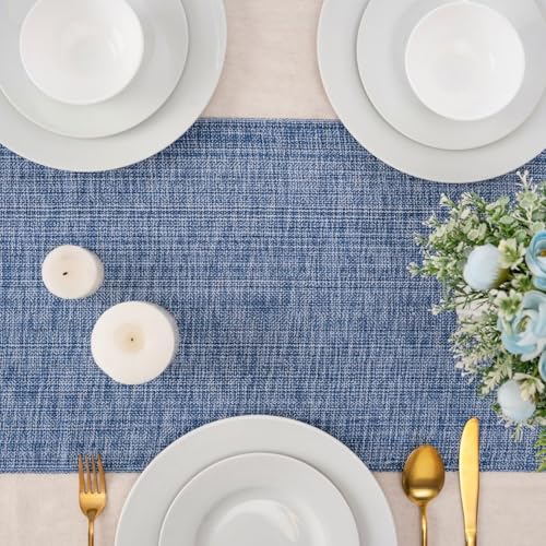 100% Cotton Table Runner - 72x13 Inch, Chambery Textured Table Runner, Durable & Elegant for Dining Table, Wedding, Restaurant, Oeko-TEX Certified - Blue - color: Blue