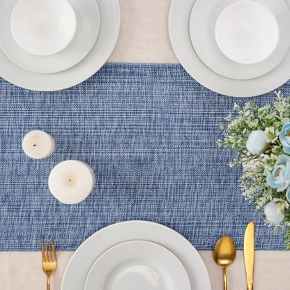 100% Cotton Table Runner - 72x13 Inch, Chambery Textured Table Runner, Durable & Elegant for Dining Table, Wedding, Restaurant, Oeko-TEX Certified - Blue - color: Blue