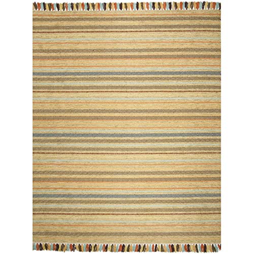 SAFAVIEH Area Rug 8x10 - Montauk Collection - Large - Green & Multi, Handmade Cotton, Boho Stripe Fringe Design, Ideal for Living Room, Bedroom, Office, Dining Space (MTK901G) - color: Green/Multi, size: 8' x 10' (Rectangular)
