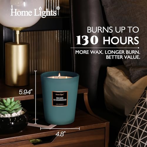 HomeLights Highly Scented Soy Candles Big 33.3 oz for Home. 3 Cotton Wicks, Smokeless Long Lasting 130 hrs in Balsam & Cedar. 5x6, Great Gift for Women & Men - color: Balsam & Cedar