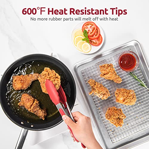 U-Taste 600ºF High Heat 9in Silicone Kitchen Tong and 600ºF Heat Resistat Spatula Spoon Flexible Silicone Cooking Scoop Spoonula (Red)