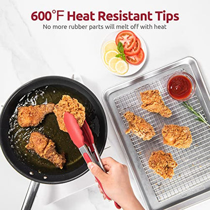 U-Taste 600ºF High Heat 9in Silicone Kitchen Tong and 600ºF Heat Resistat Spatula Spoon Flexible Silicone Cooking Scoop Spoonula (Red)