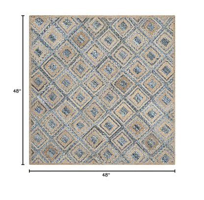 SAFAVIEH Cape Cod Collection Area Rug - 4' Square, Natural & Blue, Handmade Flat Weave Diamond Braided Jute & Denim, Ideal for High Traffic Areas in Living Room, Bedroom (CAP354A) - color: Natural/Blue, size: 4' x 4' (Square)