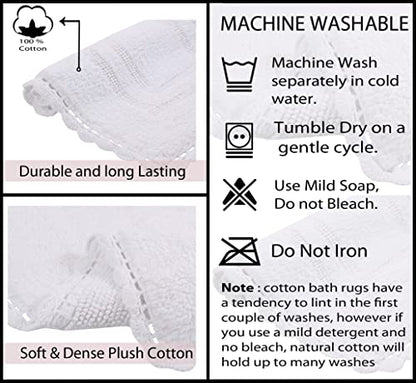 Home Weavers Casual Elegance Reversible Bathmat 100% Cotton Bathroom Rugs Set, Washable Rug, Extra Soft and Absorbent Bath Rug, Kitchen Mat, Bath Mat Set, Non Slip Mat, 17"x24" Rectangle, White - color: White, size: 1'5" x 2' (Rectangular)