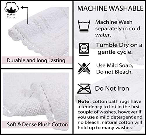 Home Weavers Casual Elegance Reversible Bathmat 100% Cotton Bathroom Rugs Set, Washable Rug, Extra Soft and Absorbent bath Rug, Kitchen Mat, Bath Mat Set, Non Slip Mat, 3 Piece Set with Contour, White - color: White, size: 1'9" x 2'10" (Rectangle, Contour