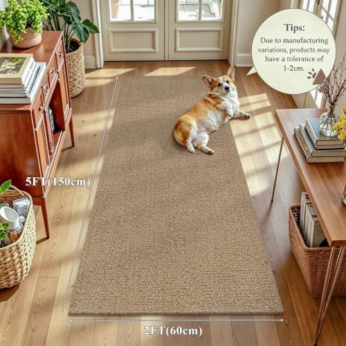 HEBE Washable Hallway Runner Rug 2'x5', Cotton Woven Kitchen Rug Runner | Non Slip Rubber Backed Hall Runners, Neutral Cotton Floor Carpet Runner for Entryway,Hallway, Bedroom,Bedside Rug - size: 2' x 5' (Rectangular)