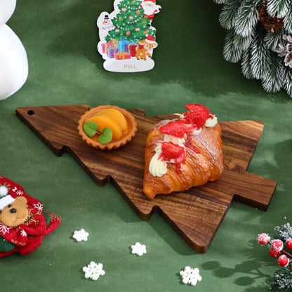 BESPORTBLE Christmas Tree Charcuterie Board - 15 Inch Wooden Cutting Board, Natural Acacia Wood Serving Tray with Hanging Hole for Cheese, Fruit, Snack, Holiday Decoration